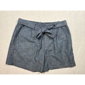Polo Ralph Lauren Women's Blue Chambray Shorts Cuffed with Tie Belt Size Large